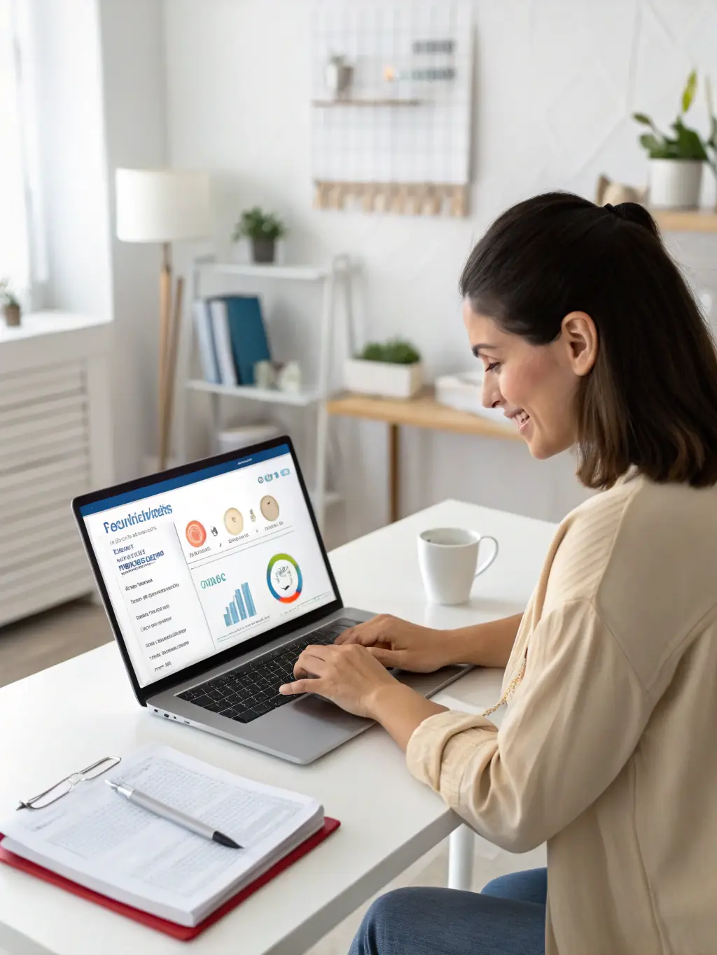 A young professional reviewing private health insurance options on a tablet with a Health Link Agency advisor in a modern office setting.