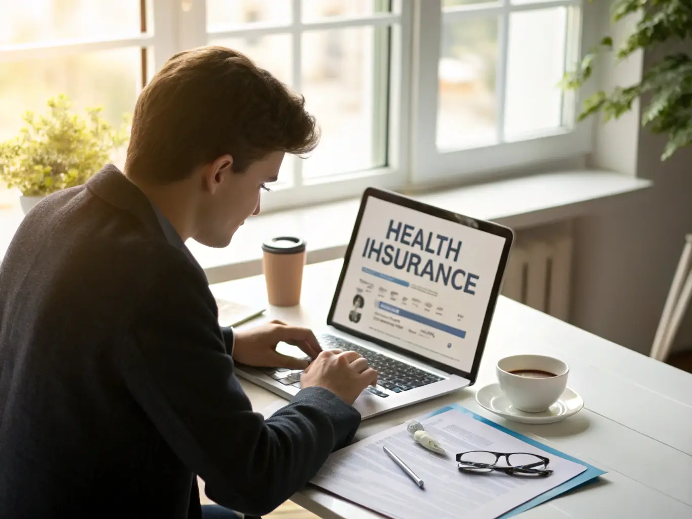 A person reviewing ACA marketplace health insurance plans on a laptop, with a focus on understanding coverage options and benefits.