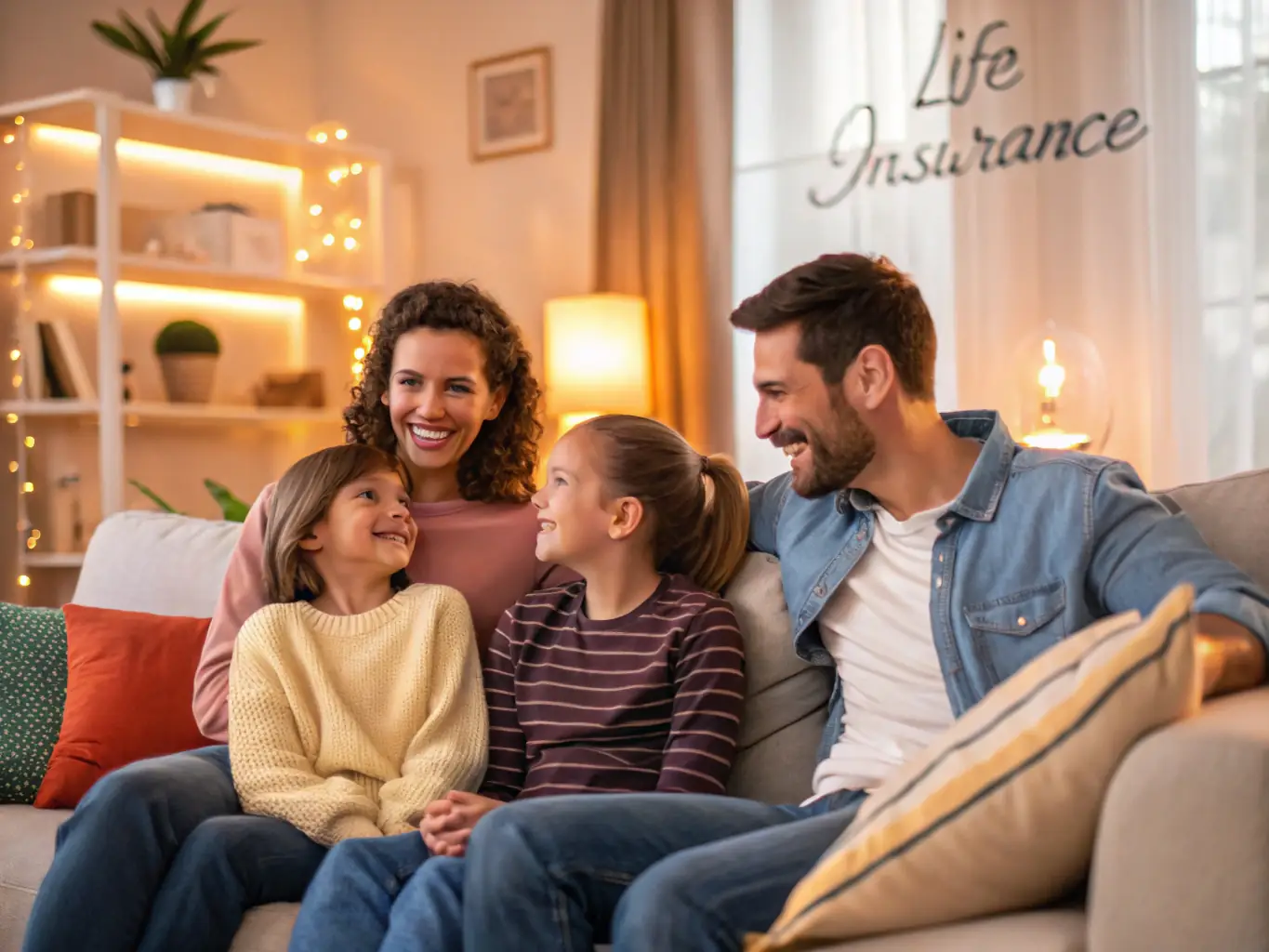 A family smiling and feeling secure, representing the peace of mind that comes with having comprehensive life insurance coverage.